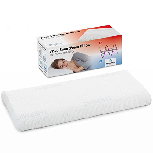 Kopfkissen 40x80 HADAR low für Bauchschläfer, orthopädisches Bauchschläferkissen mit zertifizierter Ergonomie aus weichem Visco-Schaum von nur 6 cm Höhe, mit Klima-Bezug, passt in 40 x 80 Bezug