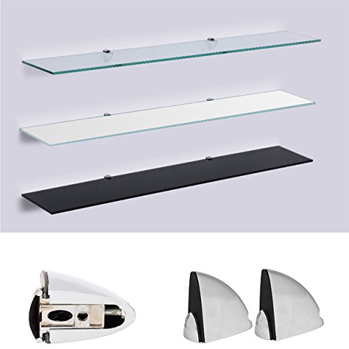 Euro Tische - Glasregal Wandregal - 6mm Sicherheitsglas  6 Größen: 50, 60, 70, 80, 90, 100 cm  3 Farben: klar, schwarz, weiß | Regal aus Glas, Glasablage, Glasboden, Badregal inkl. Halterung