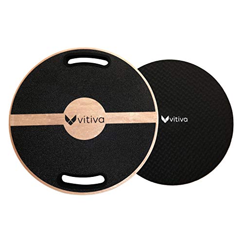 VITIVA Premium Balance-Board Holz inkl. Videokurs Und Anti-Rutsch-Matte Wackel-Brett Therapie-Kreisel Balance-Brett Für Physiotherapie Balance-Pad Gymnastik