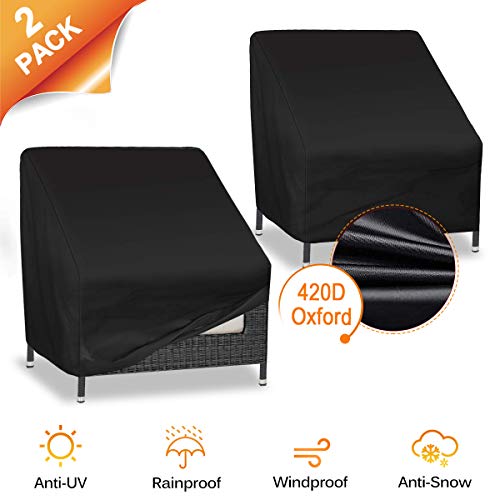 CAVEEN Schutzhülle für Gartenstühle 2 Stück, Abdeckung für Gartenmöbel Stuhlabdeckung wasserdicht Abdeckhaube aus Oxford Abdeckplane für Gartenstühle Stapelstühle Balkonstühle 89*97*74cm schwarz