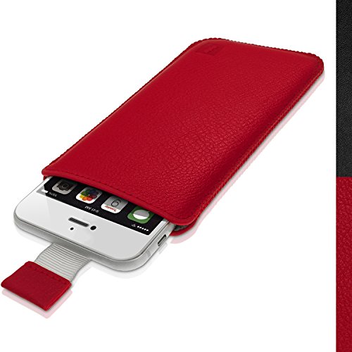 igadgitz Premium Tasche Sleeve rot Cover Case aus Leder für Apple iPhone 7, 6S & 6 11,9 cm mit Pull Tab