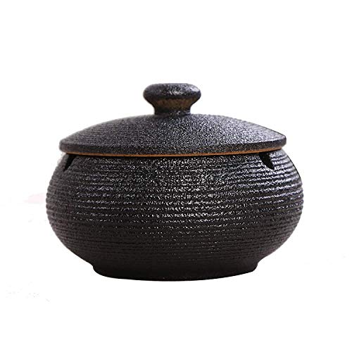 Zigarren Aschenbecher, Chinesische Keramik Aschenbecher Mit Einer Abdeckung Teetisch Couchtisch Klein Dekoration Wohnung Schlafzimmer Retro Zigarre Rauch Und Rauch,Black