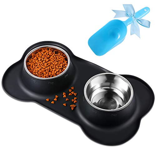Bonve Pet Fressnapf, 2X 900ml Edelstahl Hund Schüssel| Hundenapf| Katzenapf, mit Nicht kleckern Rutschfesten silikon tablett Matte, Reisen Schüssel| Haustier Lebensmittel Wassernapf