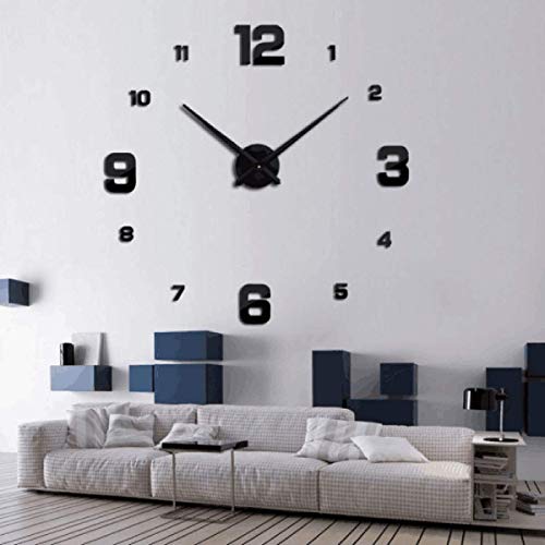 KDJ DIY 3D Wanduhr Aufkleber Home Office Wohnzimmer Schlafzimmer Uhr Geschenk Dekoration (Black)