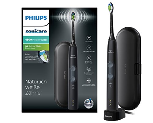 Philips Sonicare ProtectiveClean 4500 elektrische Zahnbürste HX6830/53 – Schallzahnbürste mit 2 Putzprogrammen, Andruckkontrolle, Timer & Reise-Etui – Schwarz