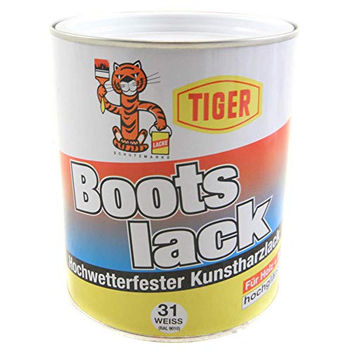Tiger Bootslack Hochwetterfester Kunstharzlack Hochglänzend lösemittelhaltig 1 kg Farbwahl, Farbe (RAL):RAL 9010 Reinweiß