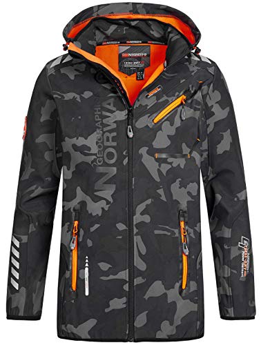 Geographical Norway Herren Softshell Outdoor Jacke Rainman/Royaute Camo Turbo-Dry Kapuze Black/orange XL