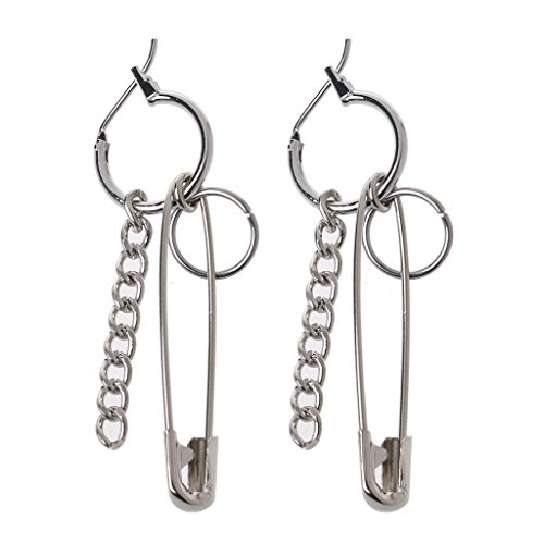 1Pair Safety Pin Shape Geometry Long Chain Tassel BTS Irregular Earring G-Dragon
