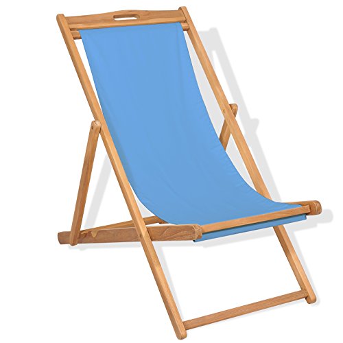 vidaXL Teak Liegestuhl Klappbar Blau Sonnenliege Strandliege Gartenliege Liege