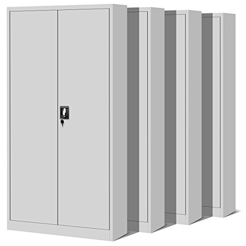 4er Set Aktenschrank Metallschrank Stahlschrank Stahlblech Werkzeugschrank Büroschrank Schrank Universalschrank Flügeltürschrank 195 cm (Grau/Grau)