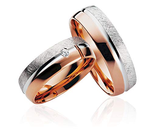 2x Eheringe Partnerringe Trauringe Verlobungsringe Freundschaftsringe in Rotgold Plattiert 6mm Breit *mit Gravur und 1 Stein* P914