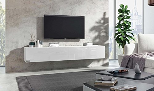 Wuun TV Board hängend/8 Größen/5 Farben/100cm Matt Weiß- Weiß-Hochglanz/Lowboard Hängeschrank Hängeboard Wohnwand/Hochglanz & Naturtöne/Somero
