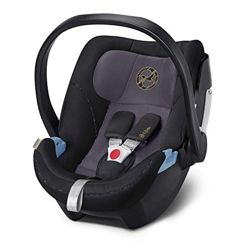 CYBEX Gold Babyschale Aton 5, Inkl. Neugeboreneneinlage, Ab Geburt bis ca. 18 Monate, Max. 13 kg, Premium Black