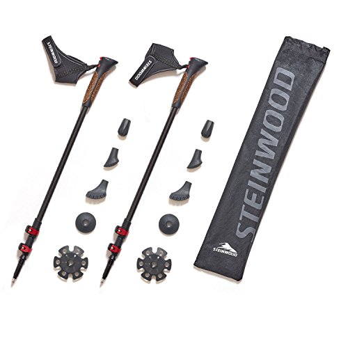 Premium 100% Carbon Nordic Walking Stöcke verstellbar mit Teleskop und Klemmverschluss mit extra Gummipuffer und Tragebeutel