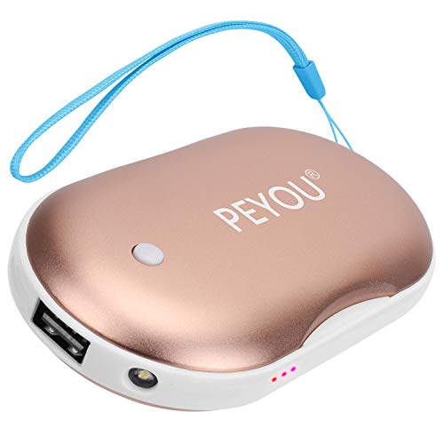 PEYOU Handwärmer USB, Taschenwärmer Wiederverwendbar Powerbank mit LED Taschenlampe Große Kapazität und doppelseitige Heizung für Mädchen, Männer, 5200 mAh Externe Backup Ladegerät Akku für Smartphone