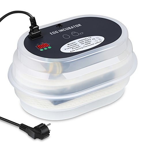 Amzdeal Inkubator, Vollautomatische Brutmaschine, Motorbrüter Hühner, Brutapparat mit LED Temperaturanzeige und Präzieser Temperaturfühler, Temperatur und Feuchtigkeitsregulierung, für 9-12 Hühnereier