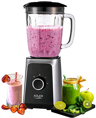 Edelstahl Standmixer | 1000 Watt | 2 Geschwindigkeitsstufen + Impulsfunktion | Ice Crusher | Deckel mit Nachfüllöffnung | Blender | Smoothie Maker | Universal Mixer |
