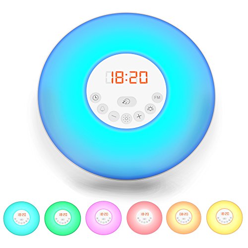 B.K.Licht LED Wake up Wecker - Wake up Light - Lichtwecker - Radiowecker - FM Radio digital - Kinderwecker Mädchen-Jungs - Nachtlicht-Tageslichtwecker mit 7 verschiedenen Farben