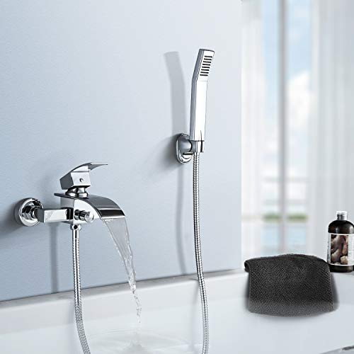 BONADE Badewannenarmatur mit Handbrause Duschsysteme Duscharmatur mit Wasserfall Auslauf Wannenarmatur Badarmatur inkl. Wandhalterung Einhandmischer Wasserhahn für Bad Dusche, Chrom