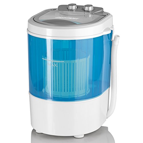 CLEANmaxx 07475 EASYmaxx Mini-Waschmaschine, Toplader mit Schleuder Campingwaschmaschine Waschautomat für unterwegs, 3 Kg, 260 W, Blau/weiß