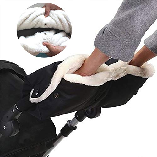 Trounistro Handwärmer, Handschuhe Kinderwagen Handmuff Kinderwagen Handschuhe mit warme Fleece und Baumwolle Innenseite,Wasserfest atmungsaktiv und windfest,Universalgröße für Kinderwagen - Schwarz