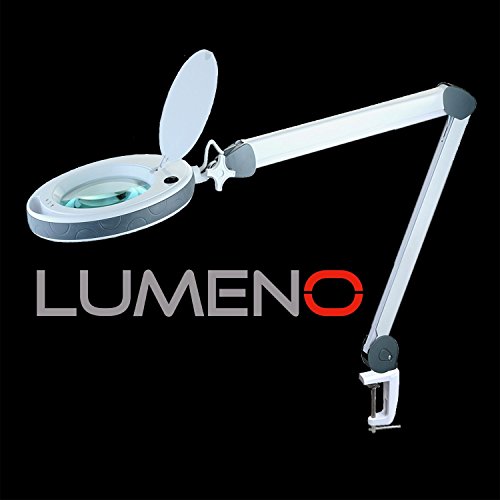 Lumeno dimmbare LED Lupenleuchte Serie 851X, mit großer 152mm Echtglaslinse, dimmbar einstellbare Helligkeitsstufen, grau Arbeitsleuchte/Lupenlampe 3