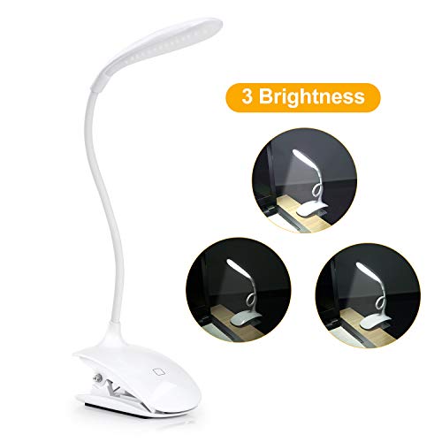 Leselampe für Buch, Sunnest Buchlampe Clip-Licht, LED-Schreibtischlampe, Touch-Steuerung, dimmbar, Nachttisch- und Tischlampe, zum Anklippen,3 Helligkeit, Augenpflege, Touch-Licht zum Lesen (weiß)