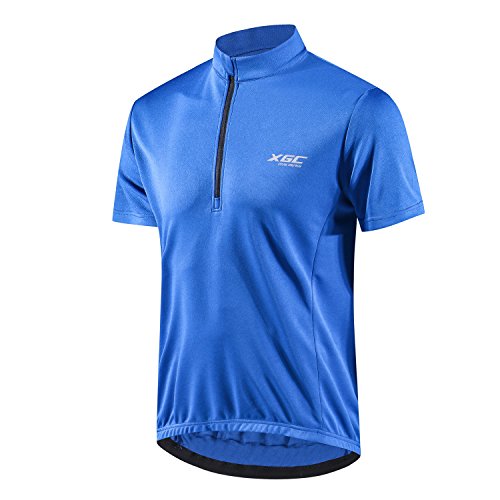 XGC Herren Kurzarm Radtrikot Fahrradtrikot Fahrradbekleidung für Männer mit Elastische Atmungsaktive Schnell Trocknen Stoff 1-2er Packung (Blue, L)