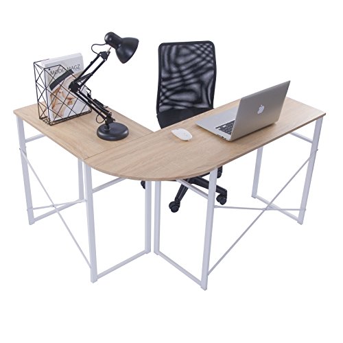 WOLTU Schreibtisch TSG24hei L-Form Eckschreibtisch Winkelschreibtisch Computertisch Bürotisch Arbeitstisch, aus Holz und Stahl, 83x40x72,5 & 63x40x72,5cm(BxTxH), Holz, Eiche