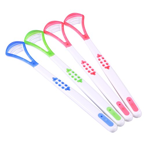 ROSENICE 4 Stücke Zungenschaber Zungenreiniger für Mund Reinigung, Frische Atem (2x Rosa + Blau + Grün)
