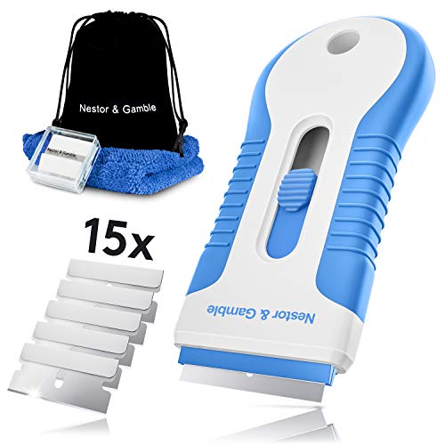 Ceranfeldschaber Komplett SET+ 16 Edelstahl Klingen + Gratis E-Book von NESTOR&GAMBLE | Ceranfeldreiniger | Glasschaber | Ceranfeld Kratzer | Schaber Ceranfeld | Backofenreiniger | Glaskeramikschaber