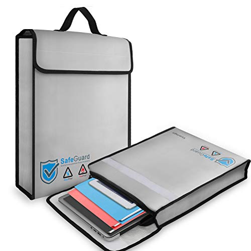 Vemingo feuerfeste Dokumententasche | feuersichere Wasserdichte Tasche Hülle Beutel Behälter für A4 Dokumente Passport Bankdatei Geld Wertsachen | aus Hochwertigem Silikon Fiberglas