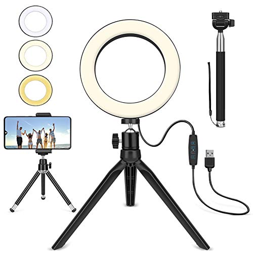 LED Ringlicht, 6' Ringleuchte mit Stativ, Selfie Licht mit Handyhalterung, 3 dimmbare Lichtmodi und 10 Helligkeitsstufen, für Selfie, Vlog, Live-Stream, YouTube und Videoaufnahme