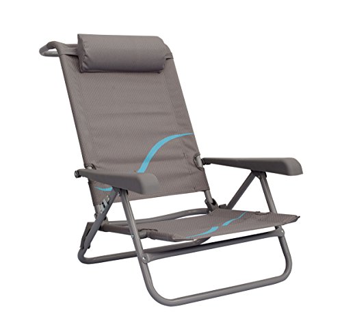 Meerweh Erwachsene Strandstuhl mit Verstellbarer Rückenlehne und Kopfpolster Klappstuhl Anglerstuhl Campingstuhl, grau/Blau, XXL