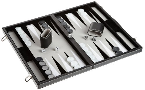 Philos 1721 - Backgammon Filzinlet grau-weiß-schwarz, groß, Koffer Kunstleder