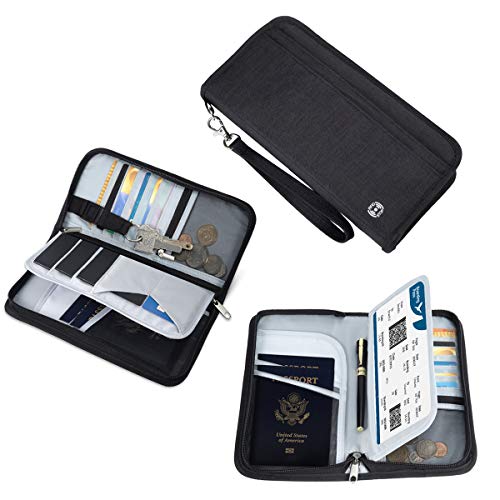 Reisepass Tasche Familie Reiseorganizer Reisedokumententasche | RFID-Blocker Pass Etui Passport Hülle Reisemappe Reisebrieftasche Ausweistasche Dokumente Organizer für Damen/Herren Schwarz (5 Pässe)