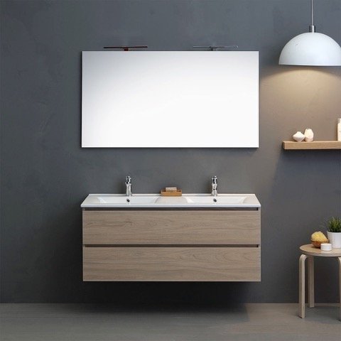MOBILE BAGNO DOPPIO LAVABO CON 2 CASSETTONI, SPECCHIO E LUCE LED 120 CM OLMO LEONE