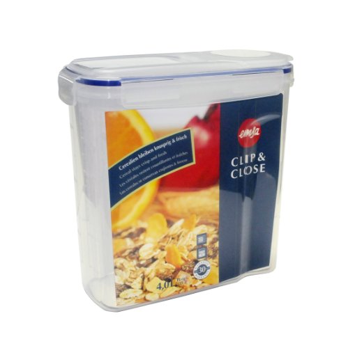 Emsa 507850 Cerealienbox mit Deckel, Volumen 4 Liter, Maße , Transparent/Blau, Clip & Close