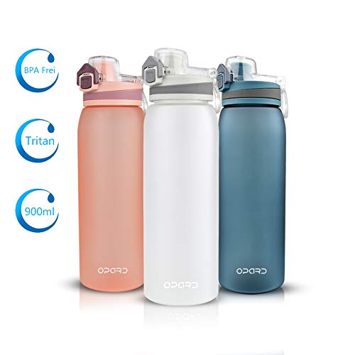 Opard Trinkflasche Sport - Wasserflasche 900ml- Sportflasche aus Tritan BPA Frei - ideale Sporttrinkflasche für Kinder, Sport, Fitness, Fahrrad, Fußball, Outdoor - Auslaufsicher, Blau (Weiß)