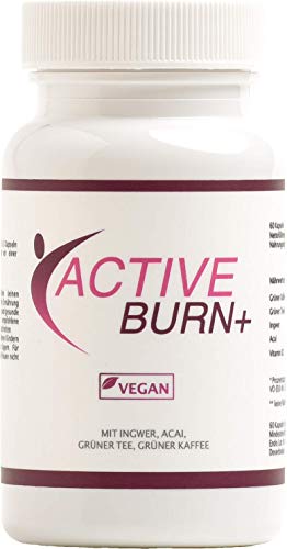 ACTIVE BURN + - VEGAN - Fatburner mit Acai Beere, Grüner Tee, Grüner Kaffee, Ingwer, 60 Kapseln