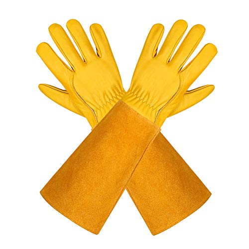 Gartenhandschuhe Für Damen und Herren - Isilila Rosen Leder Langen Rindsleder Handschuhe dornensichere Thorn Proof Atmungsaktiv & Haltbarkeit Gauntlet Handschuhe