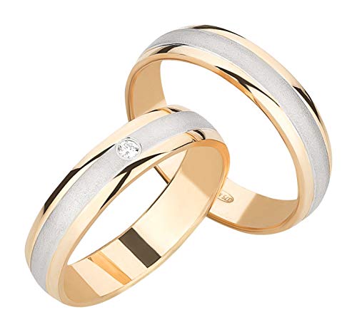 Ardeo Aurum Trauringe Damenring und Herrenring aus 375 Gold bicolor Gelbgold Weißgold mit 0,02 ct Diamant Brillant Eheringe Paarpreis