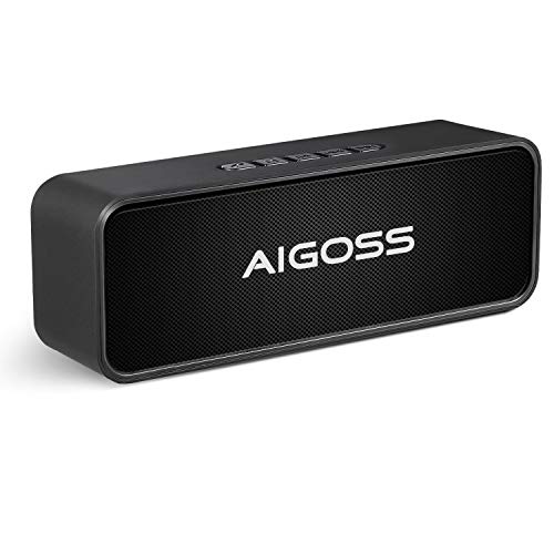 Aigoss Bluetooth Lautsprecher, Tragbarer Wireless V5.0 Duale Bass-Treiber Kabelloser Lautsprecher mit Eingebautem Stoßfest Mikrofon, FM-Radio und TF Card Slot Schwarz