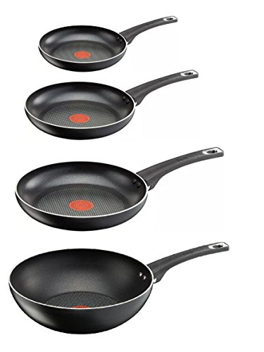 AKTIONSPREIS - Tefal E43510 Jamie Oliver Pfannenset 4-teilig, 20, 26, 28 cm Pfanne und 28 cm Wokpfanne, Pfannen mit Antihaftbeschichtung, Induktionsgeeignet, Edelstahl Bratpfannen