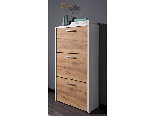 Schuhkipper Schuhaufbewahrung Schuhkommode Schuhständer Schuhschrank 'Filton I' Weiß/Honig-Eiche