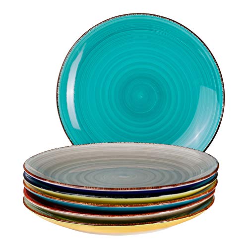 6-TLG. Speisetellerset Malaga Bunte Servier-Teller handbemalt zweifarbig Ø 27cm Essteller Rundteller flach Porzellan-Geschirr Buffet-Platten Bicolor
