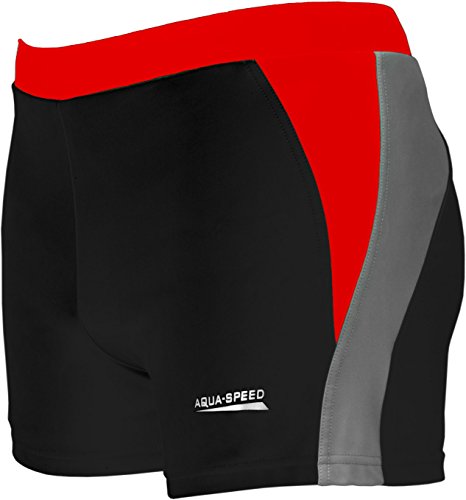 Aqua Speed DARIO Herren Badehose | Schwimmhose | S-XXXL | Modern | Vita Gewebe | Perfect Fit | UV-Schutz | Chlor resistent | Kordelzug | Muskelkontrolle, Größe:XXXL, Farbe:black/grey/red