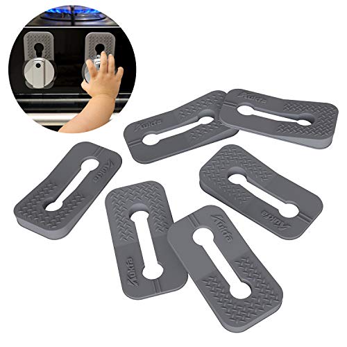 Kindersicherheit Herd Gas Knob Schlösser, 6 Packung Aukfa Universal Hitzebeständige Küche Ofen Knob Locks/Schutz für Baby Kind Kleinkind Haustiere (Grau)