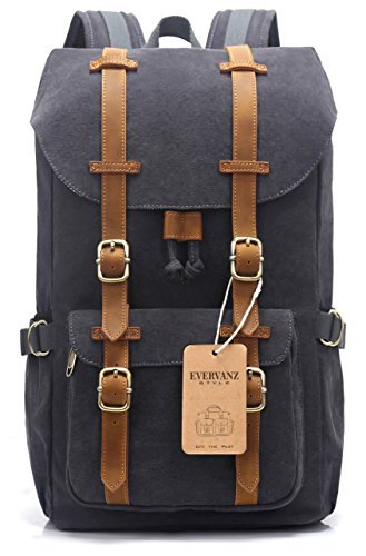 EverVanz Canvas Leder Rucksack Reise Wandern Outdoorrucksack Daypacks für 15 Zoll Laptop großer Rucksack für Schule