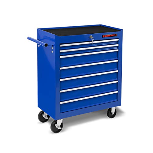 EBERTH Werkstattwagen (7 kugelgelagerte Schubfächer, abschließbar, Antirutschmatten, 4 Räder, Feststellbremse, pulverbeschichtet)